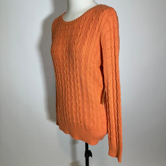 NWT St. John's Bay Orange Cable Knit Crewneck Sweater Preppy Womens Size Large L - Picture 4 of 10